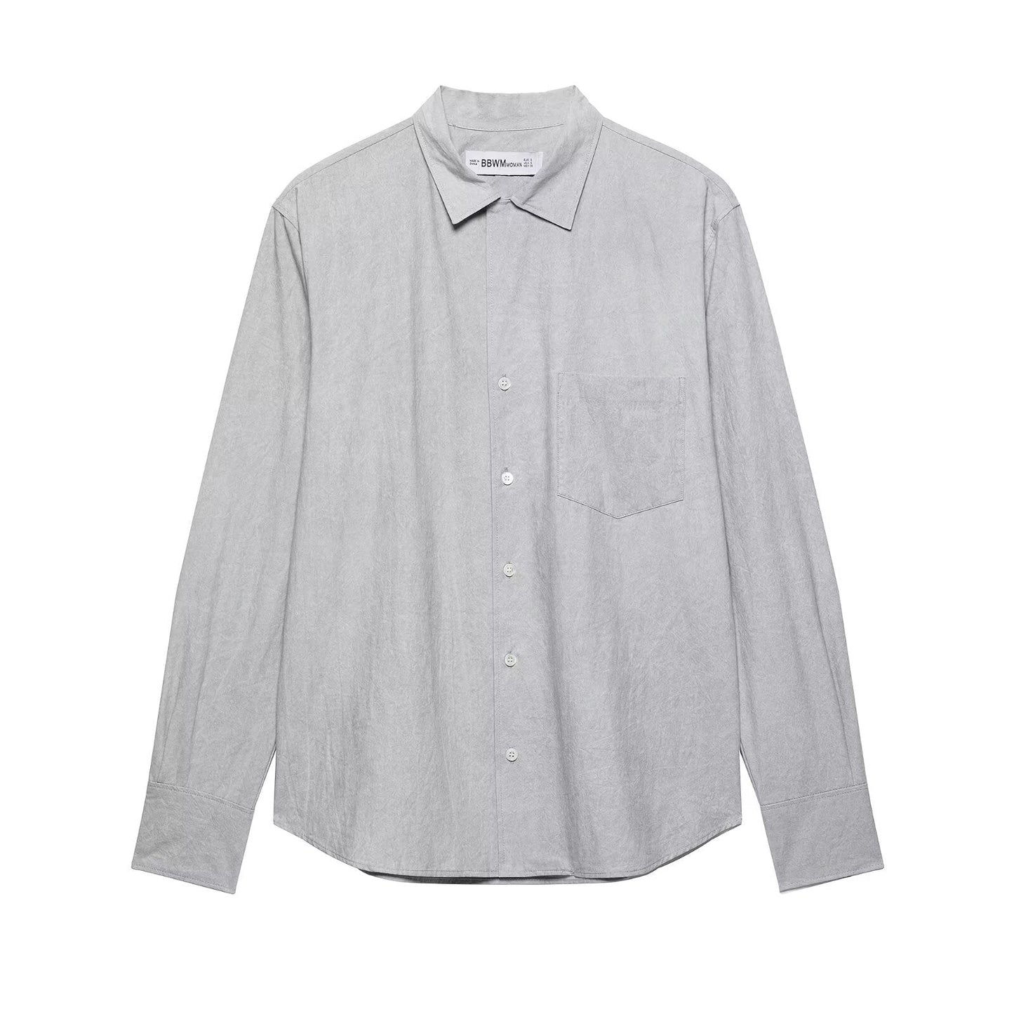 Spring Autumn Solid Color Tuyere Pocket Decoration Shirt