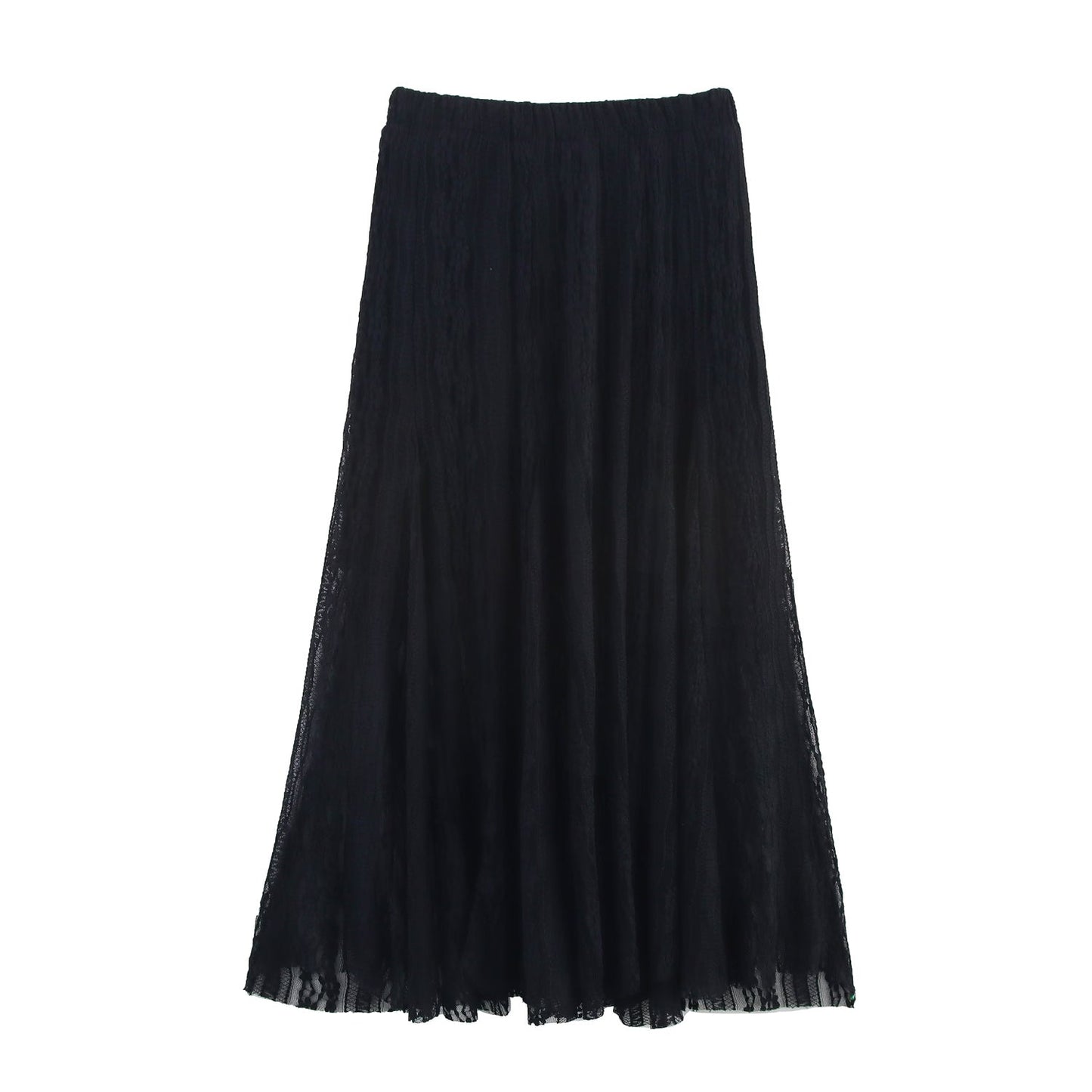 Women Clothing Summer Skirt Office Refined Handmade Lace Jacquard Mesh Skirt Long Skirt