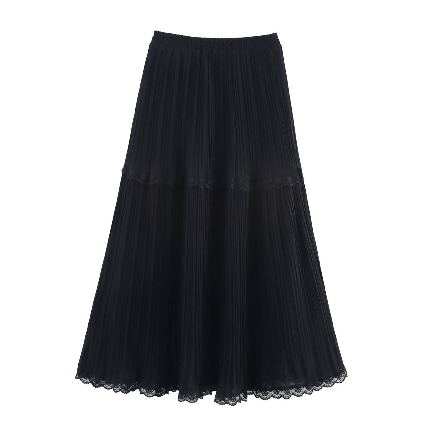 Summer White Moonlight Lace Draping Chiffon Pleated Big Hem Skirt Women