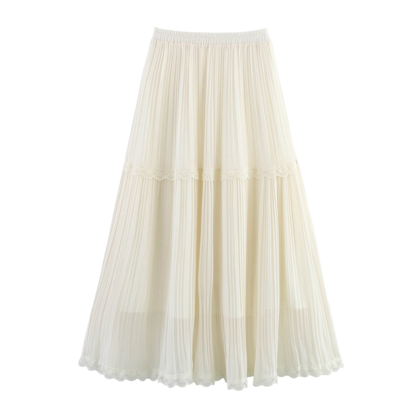 Summer White Moonlight Lace Draping Chiffon Pleated Big Hem Skirt Women