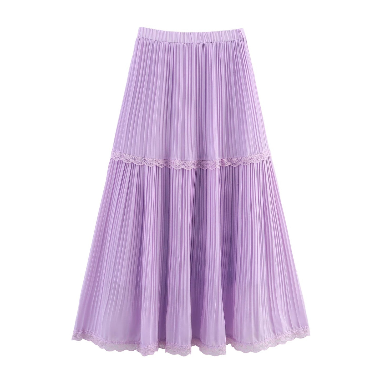 Summer White Moonlight Lace Draping Chiffon Pleated Big Hem Skirt Women