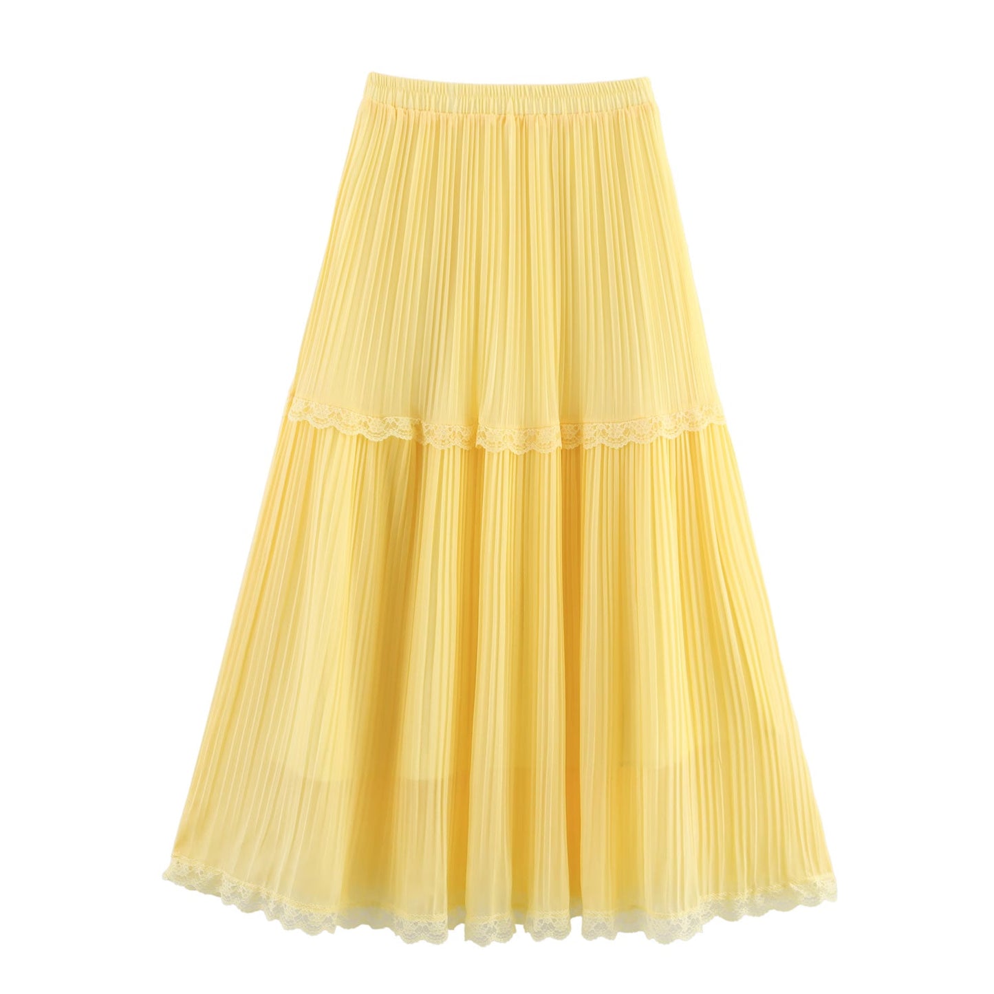 Summer White Moonlight Lace Draping Chiffon Pleated Big Hem Skirt Women