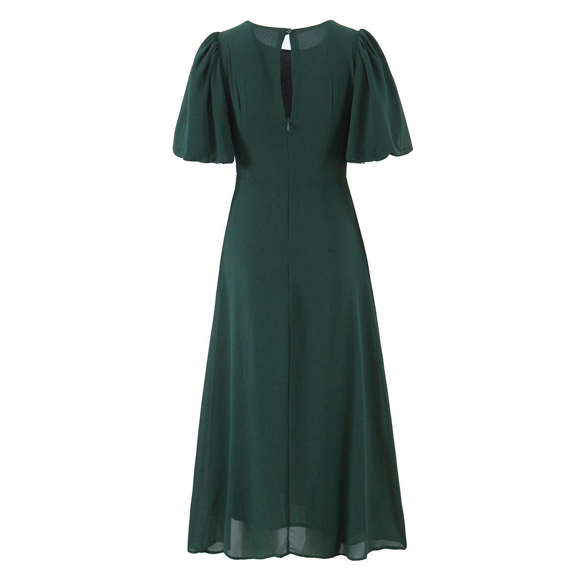Summer French Vintage Small Floral Print Puff Sleeve Slim Fit Slimming round Neck Dress