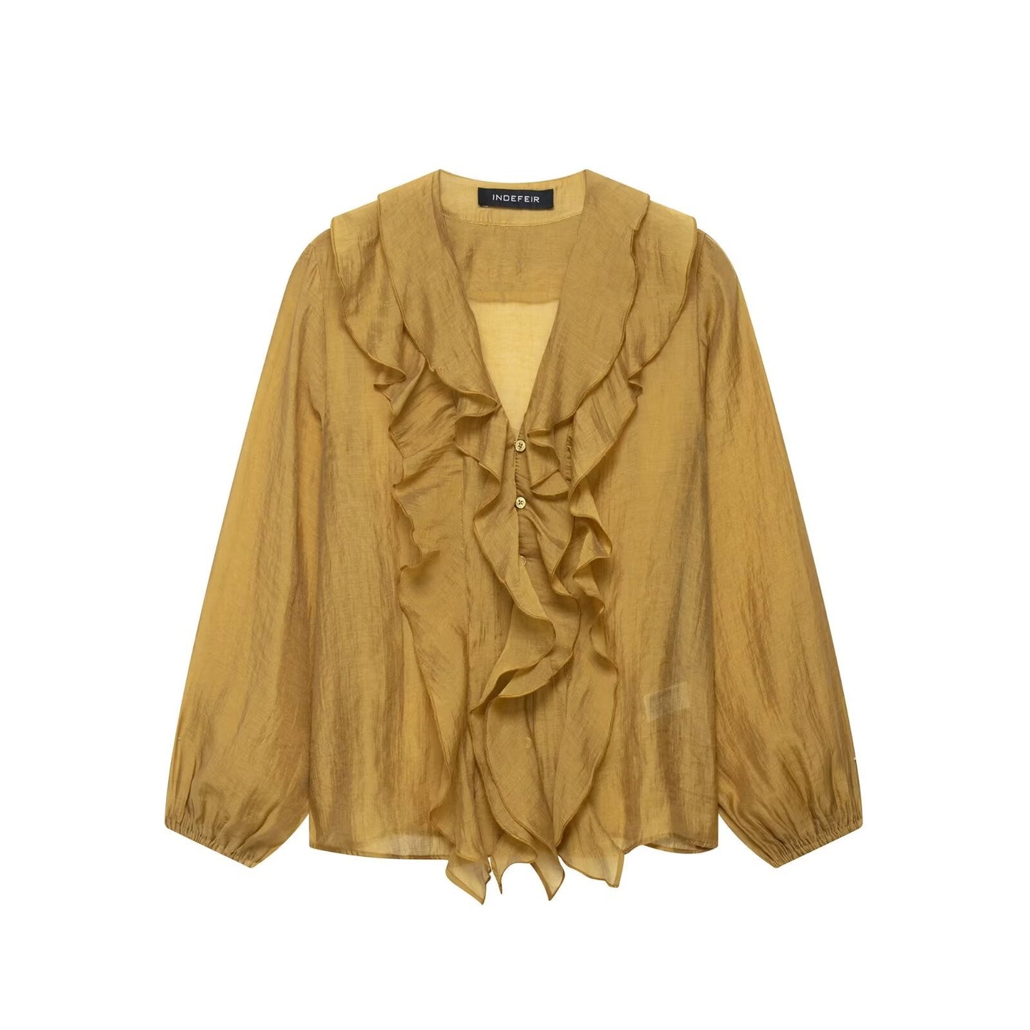 Women Laminated Decoration Long Sleeve Shirt