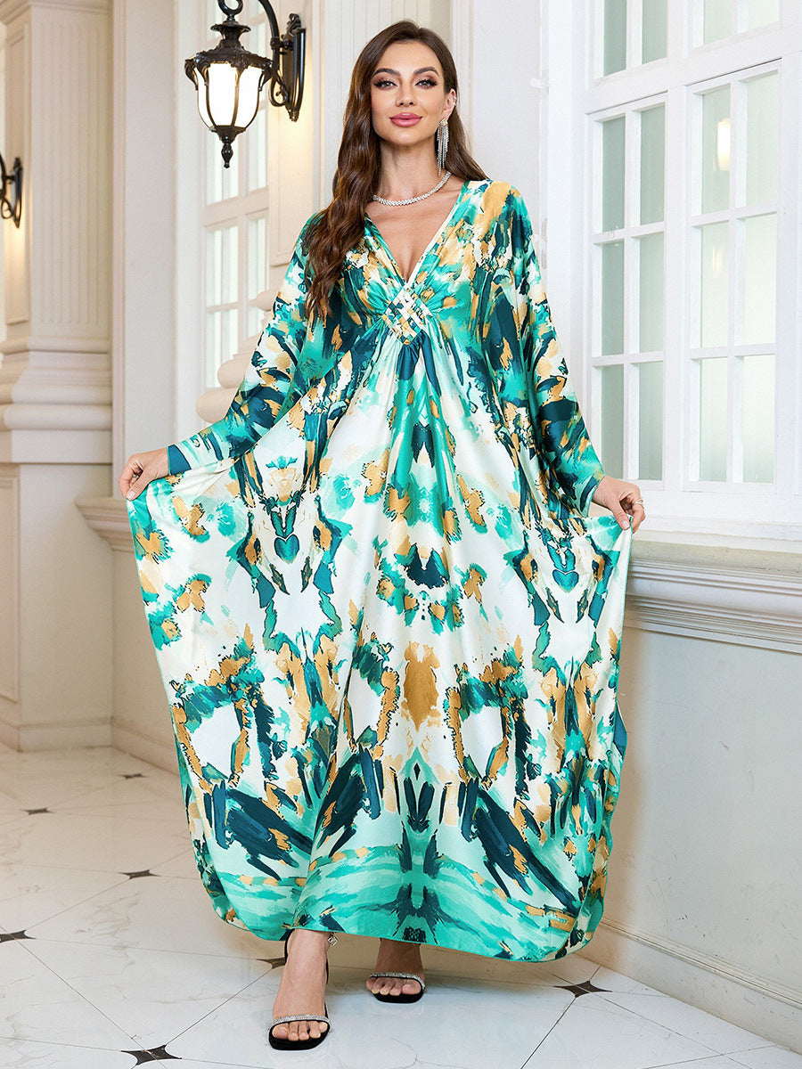 Silk Satin Holiday Beach Dress Loose Dress Women Sunscreen Robe Beach Cover Up