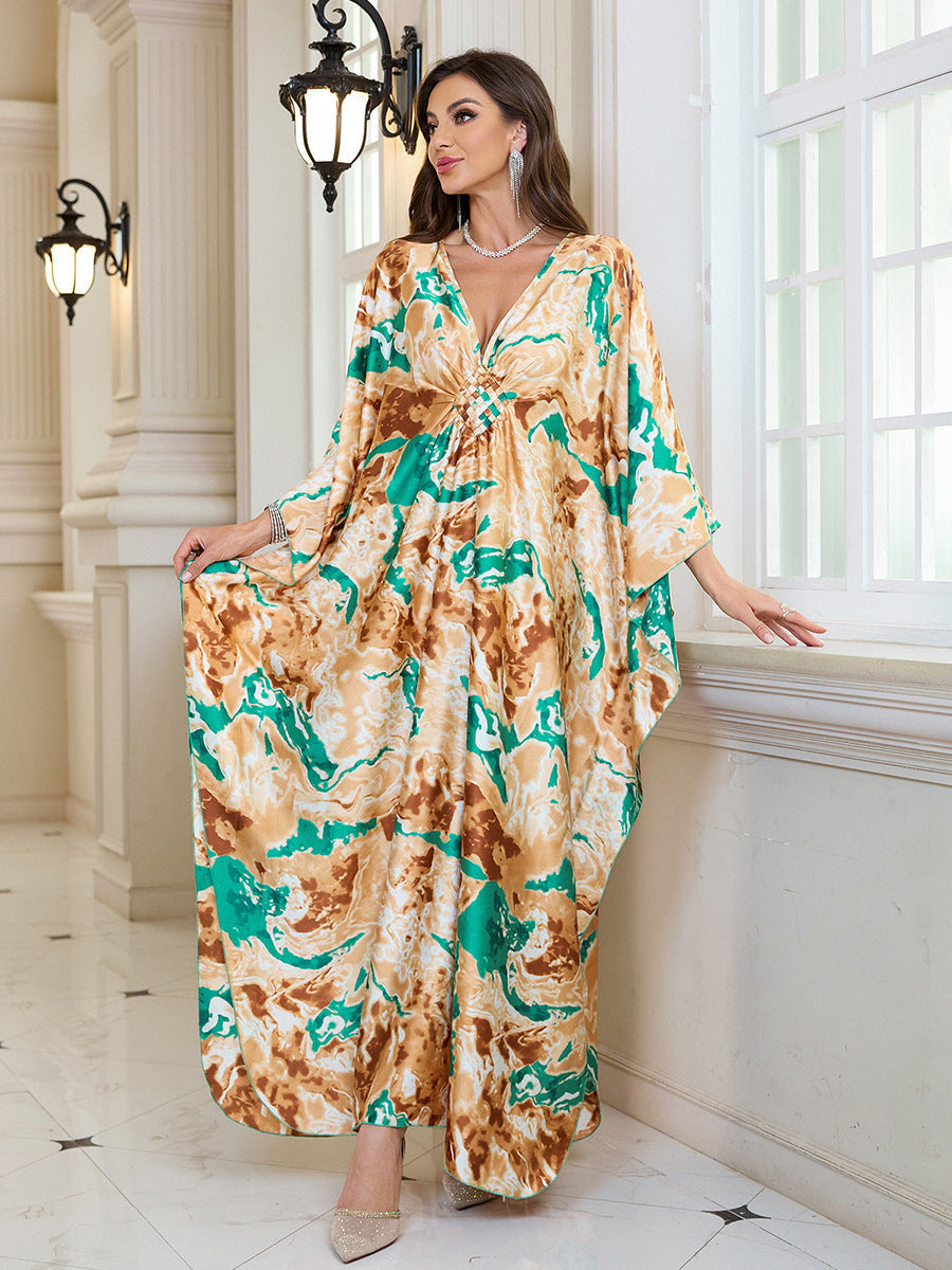 Silk Satin Holiday Beach Dress Loose Dress Women Sunscreen Robe Beach Cover Up