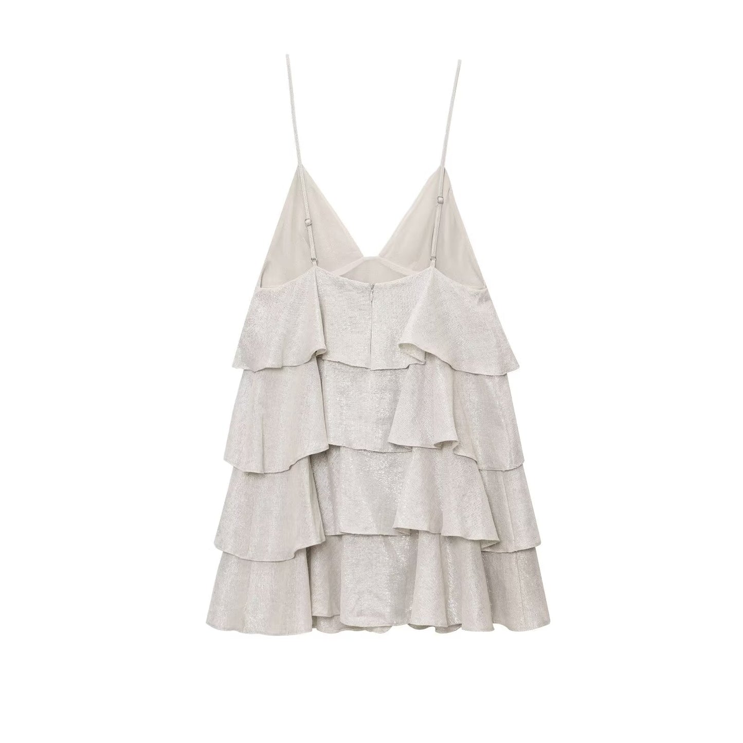 Women Laminated Decoration Short Sling Dress