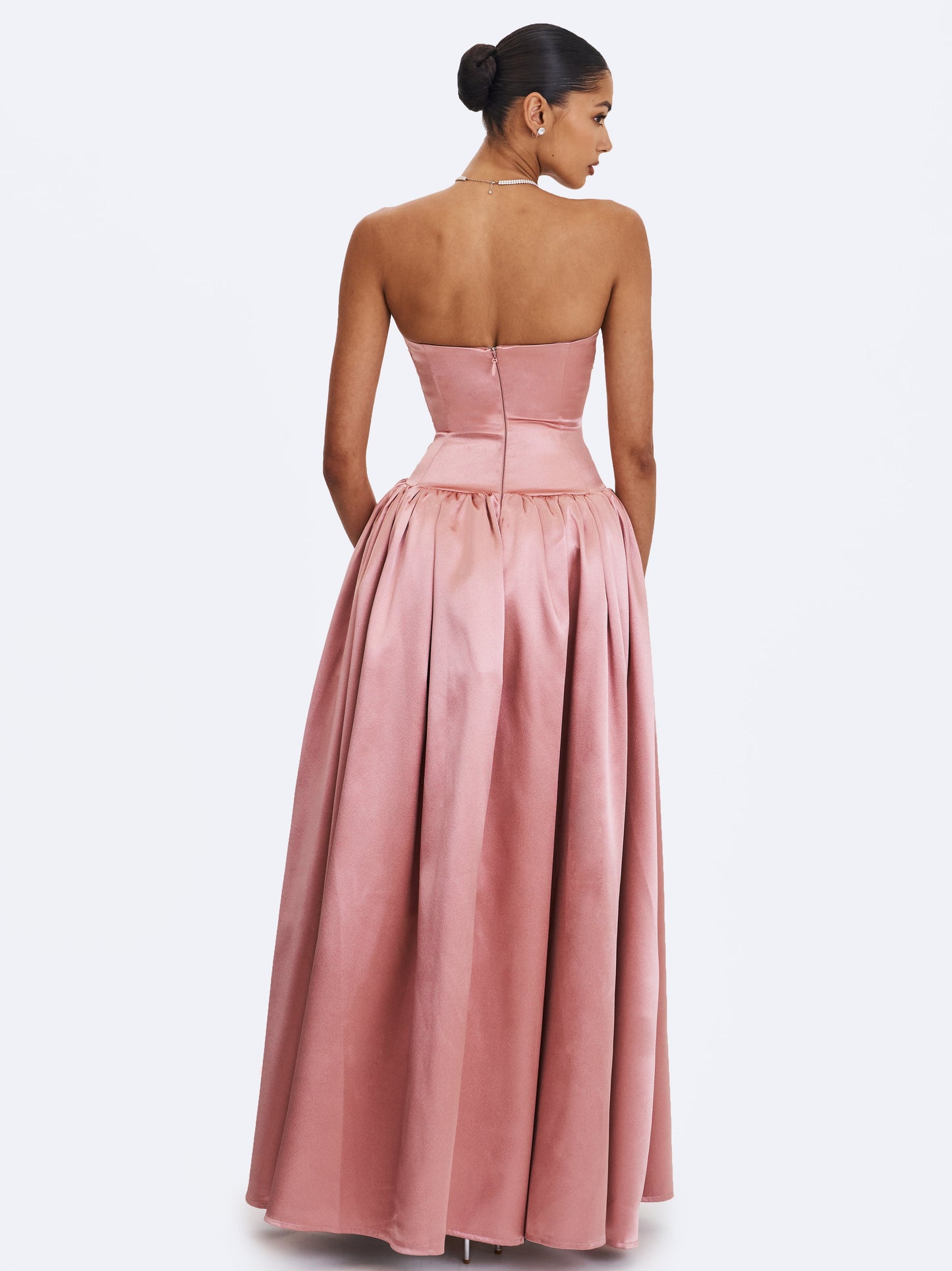 Willette Deep Rose Satin Strapless Gathered Maxi Dress
