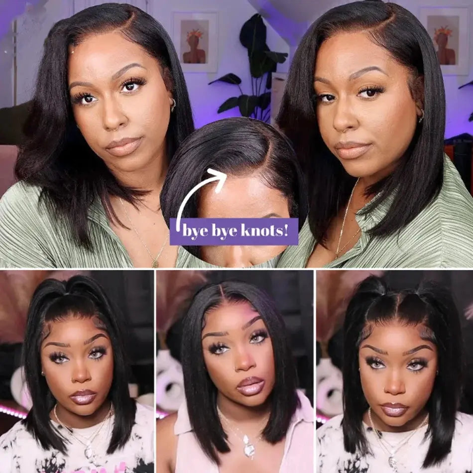 13x4 Glueless Kinky Straight Bob Wig | Ready-to-Wear | Brazilian Remy Hair | 100% Human Hair