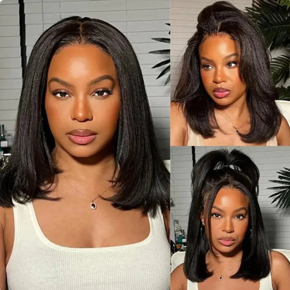 13x4 Glueless Kinky Straight Bob Wig | Ready-to-Wear | Brazilian Remy Hair | 100% Human Hair