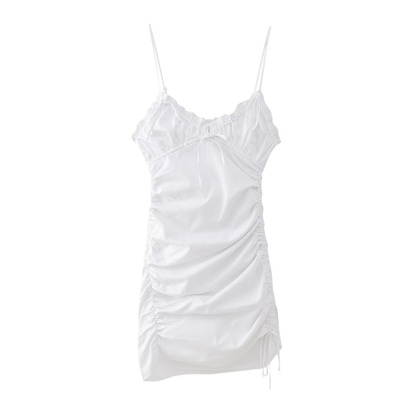 Summer Women Clothing Slim Fit Bow Decorative Pleated Short Dress