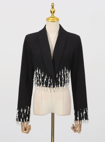 Fashionable Blazer Women Summer Heavy Industry Rhinestone Stitching Design Long Sleeve Short Small Blazers