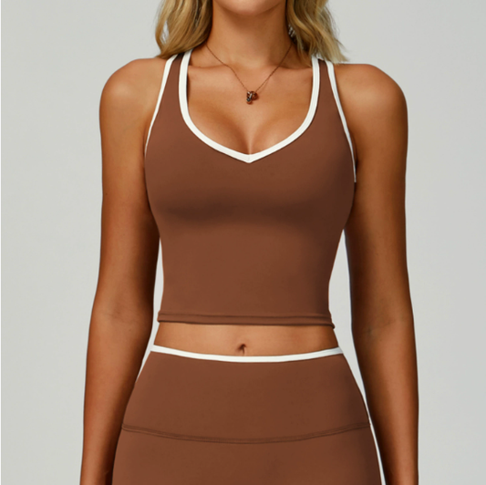 Sollinarry Contrast Color Binding Sports Vest Naked Women Feeling Hollow Out Cutout out Beauty Back Exercise Underwear Skinny Running Workout Clothes