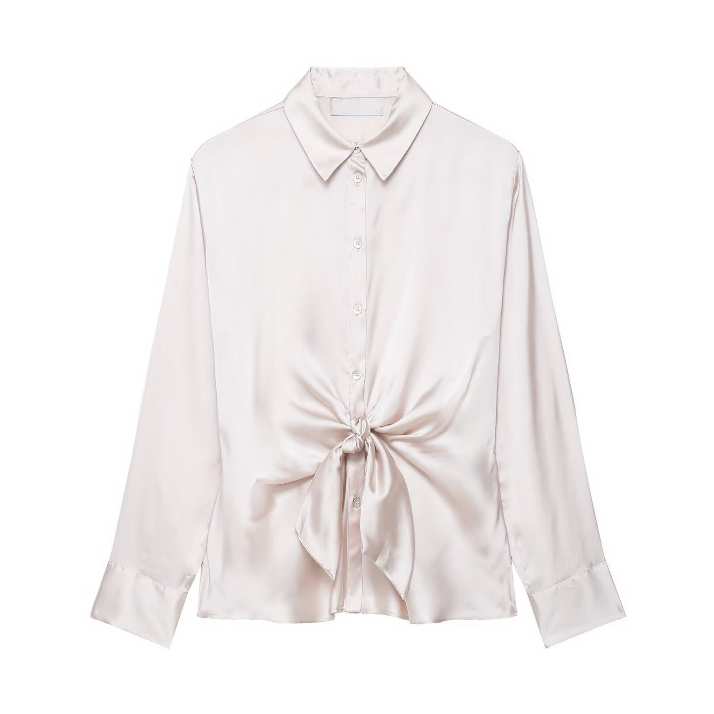 Women Clothing Early Autumn Bow Tie Texture Drape Shirt