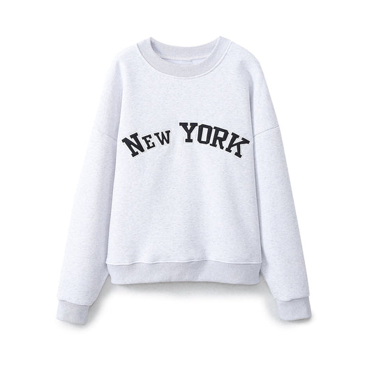 Women Clothing Autumn Simple Character Embroidery Sweatshirts