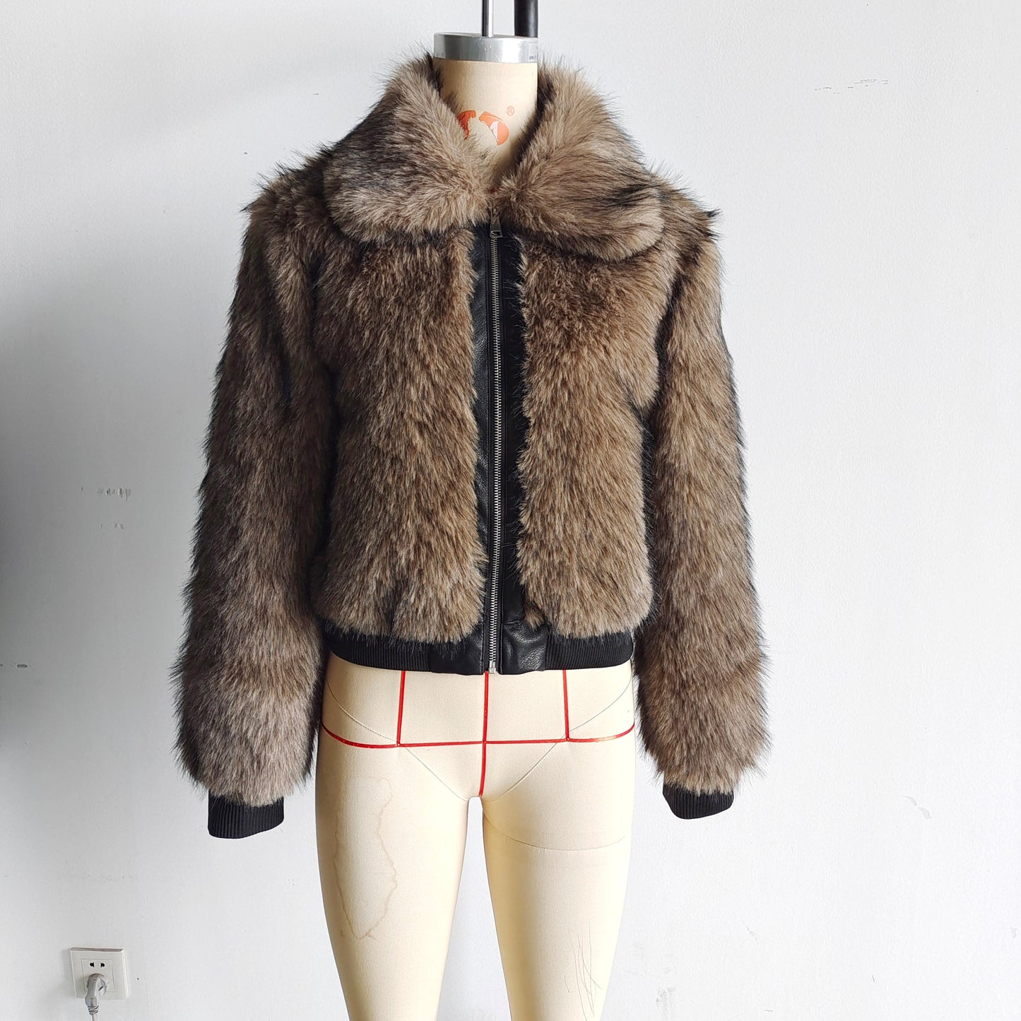 Autumn Winter Personality Street All Match Contrast Color Faux Shearling Jacket Jacket Coat Women