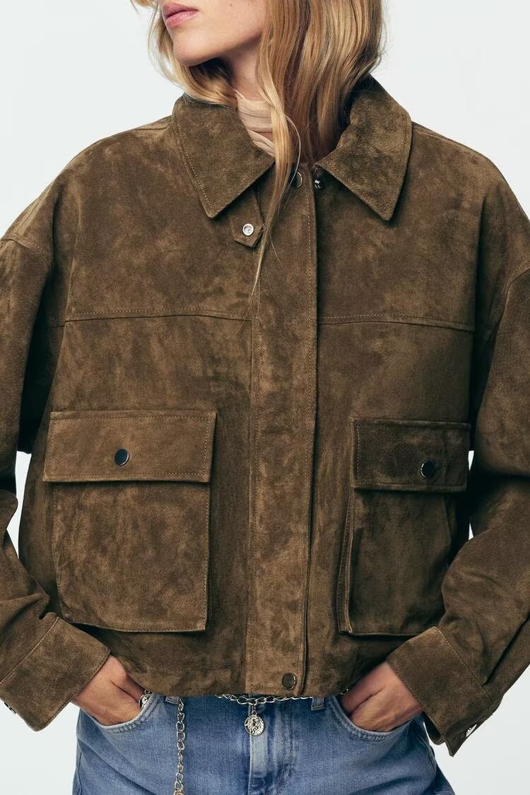 Women Clothing Autumn Retro Pure Leather Bomber Jacket Coat