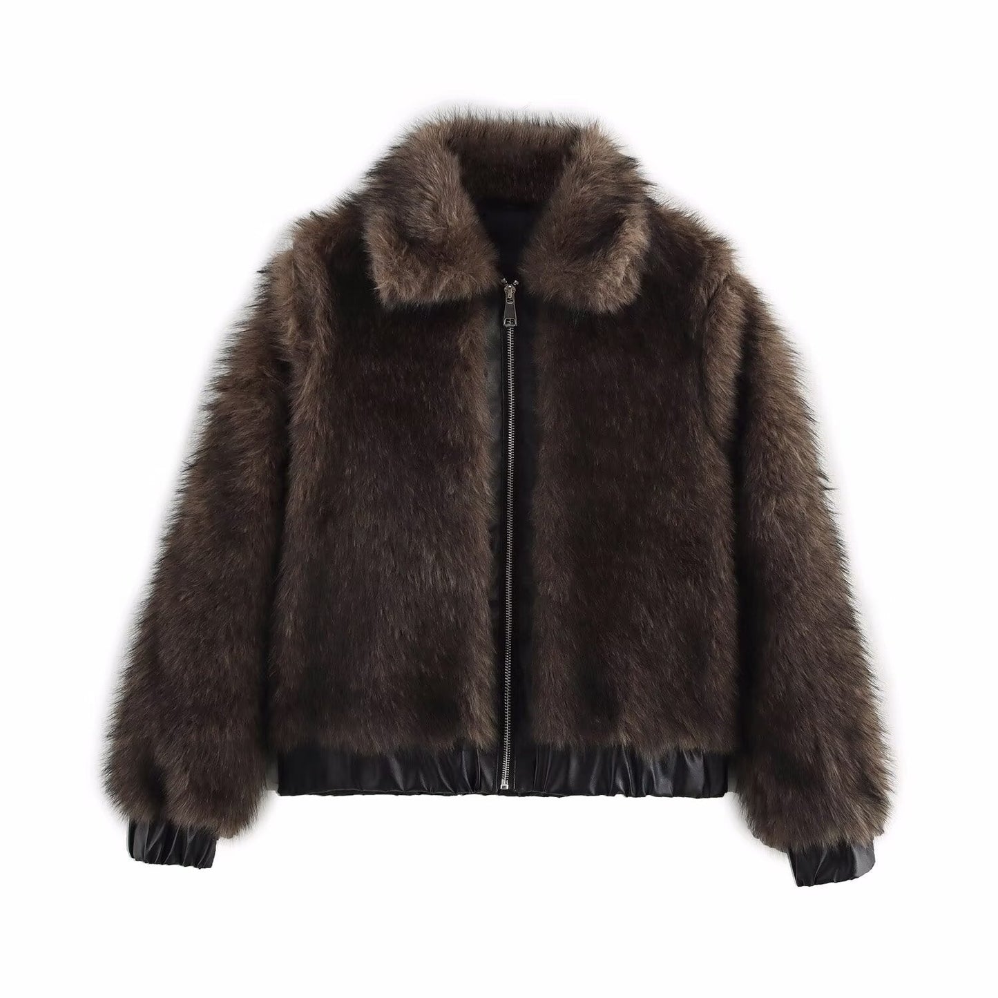 Women Clothing Casual Polo Collar Bead Leather Short Jacket
