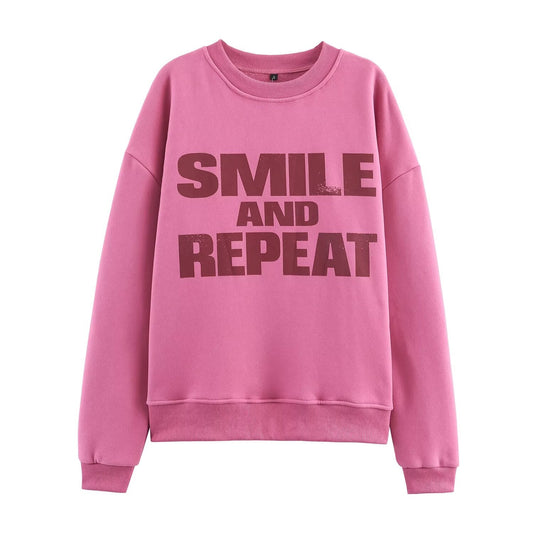 Women Clothing Autumn Winter Casual All Match round Neck Loose Printed Sweatshirts