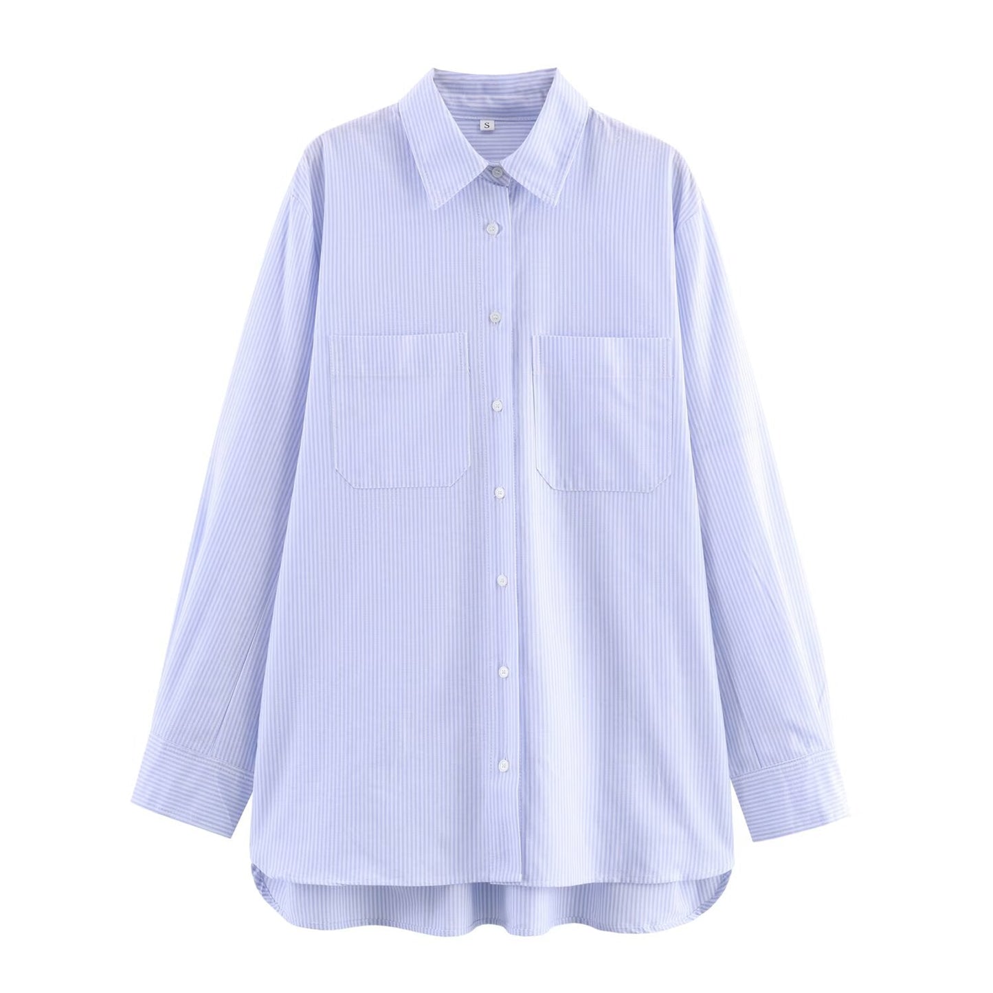 Women Clothing Fall Office All Matching Striped Single Breasted Shirt with Pockets
