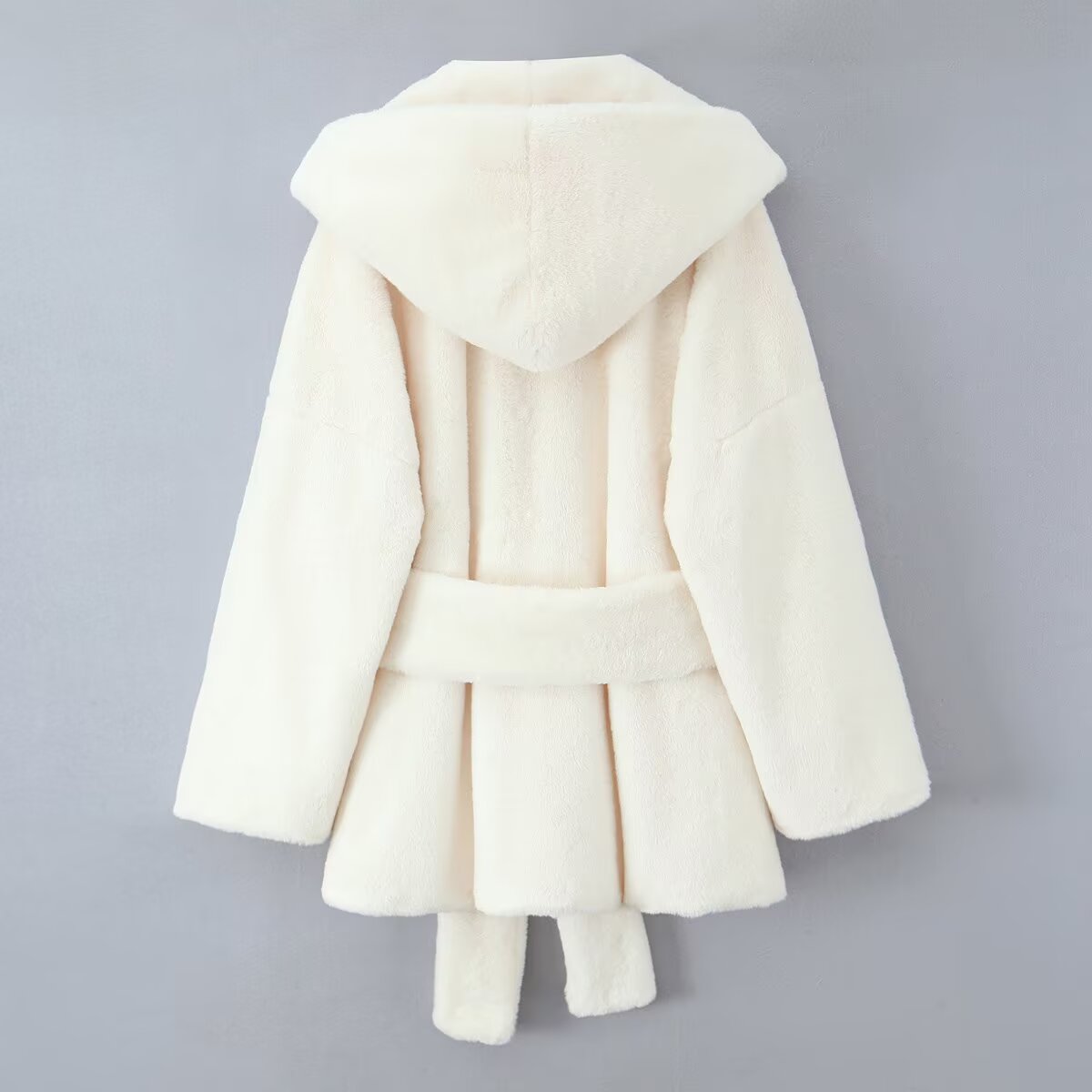 Women Clothing Autumn Winter Waist Trimming Lace up Hooded Long-Sleeved Woolen Coat