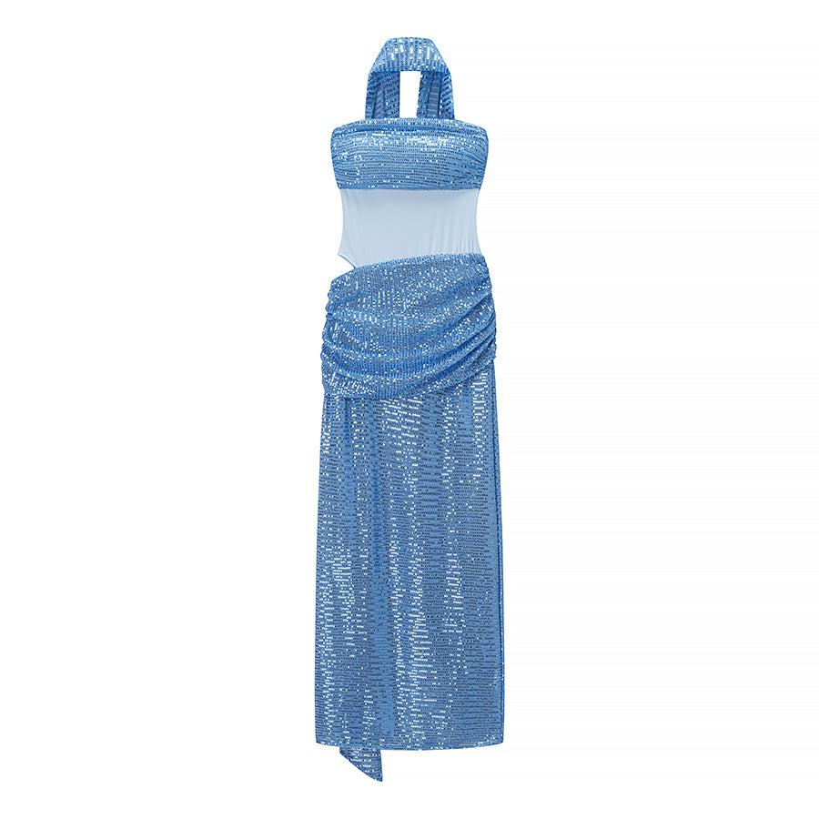 Autumn Entry Lux Sequined Ribbon Sleeveless Tube Top Cocktail Dress