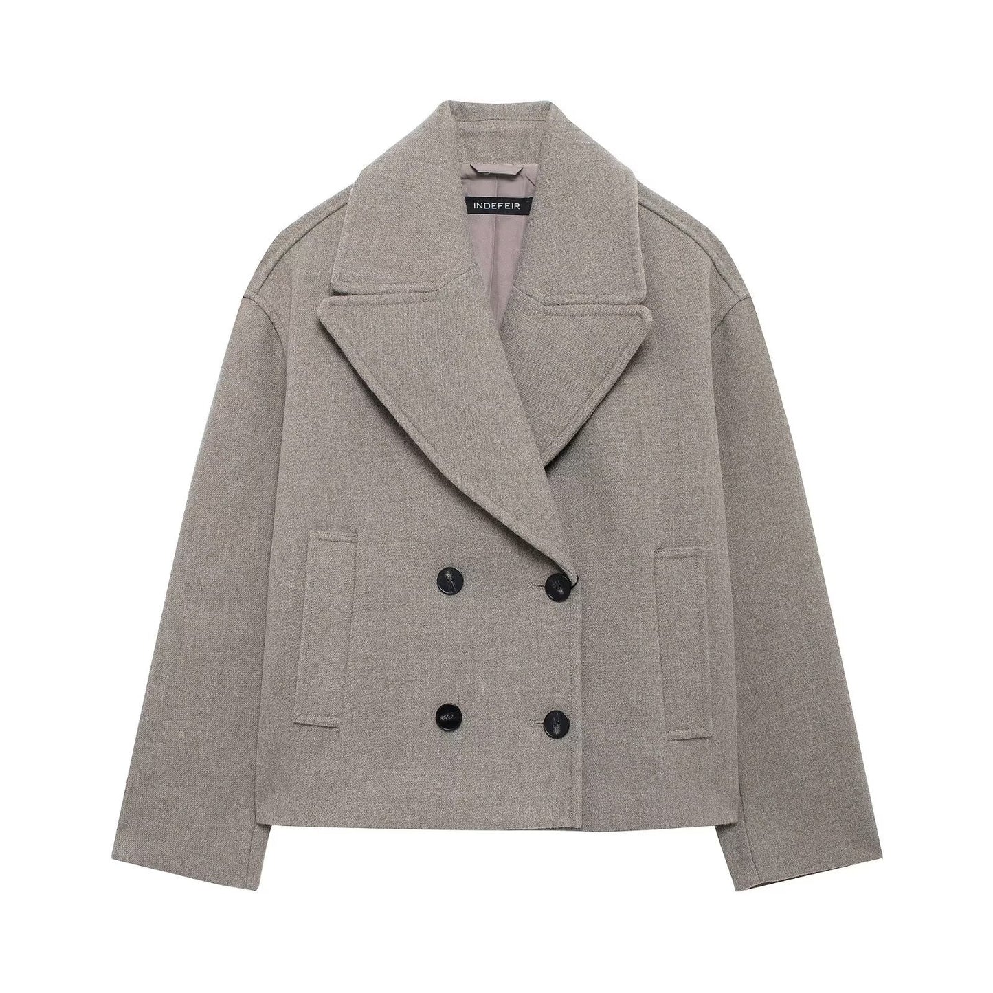 Autumn Double Breasted Blended Double Row Ornament Short Coat