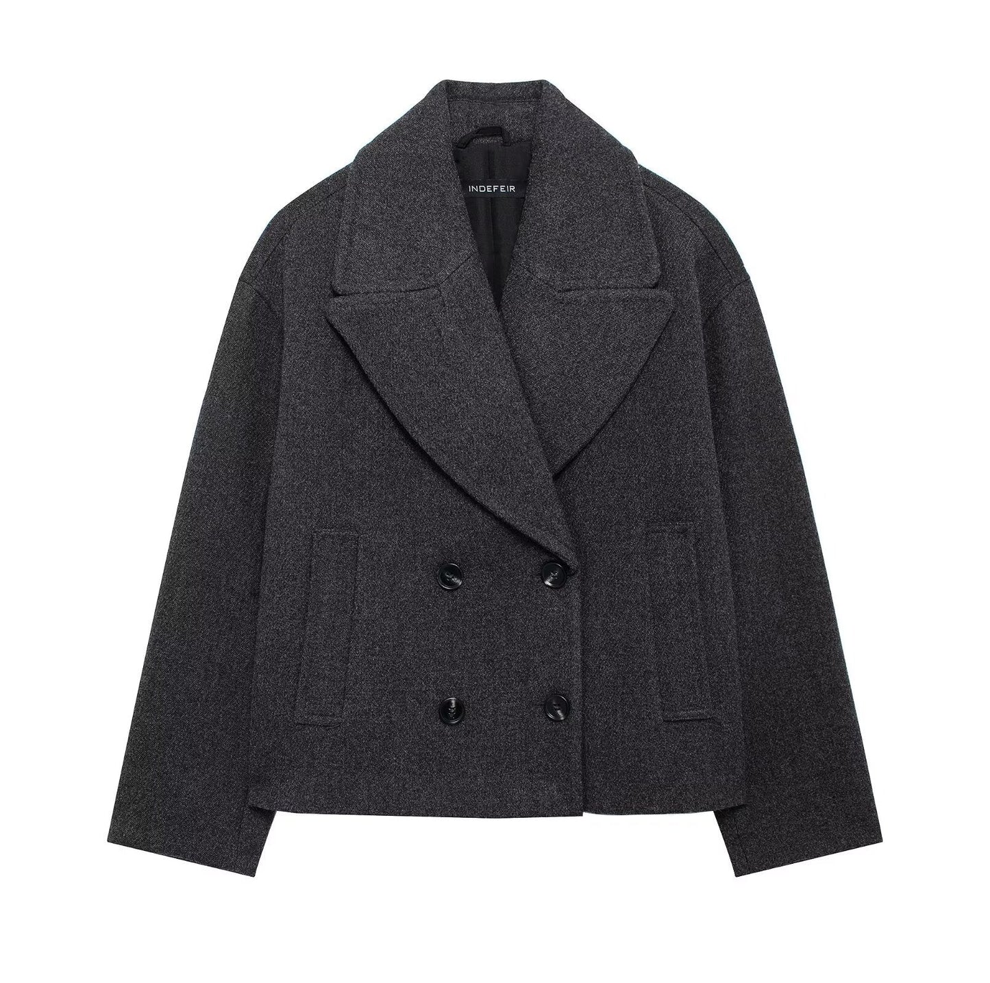 Autumn Double Breasted Blended Double Row Ornament Short Coat