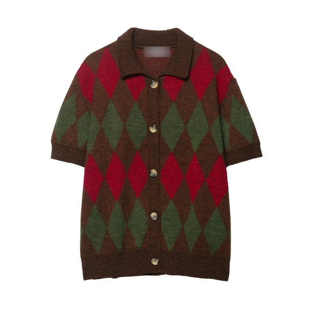 Autumn Diamond Pattern Knitted Polo Shirt
