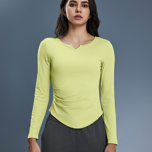 Autumn Sports Top Women V neck Elastic Slim Fit Slimming Yoga Clothes with Chest Pad Workout Long Sleeve T shirt