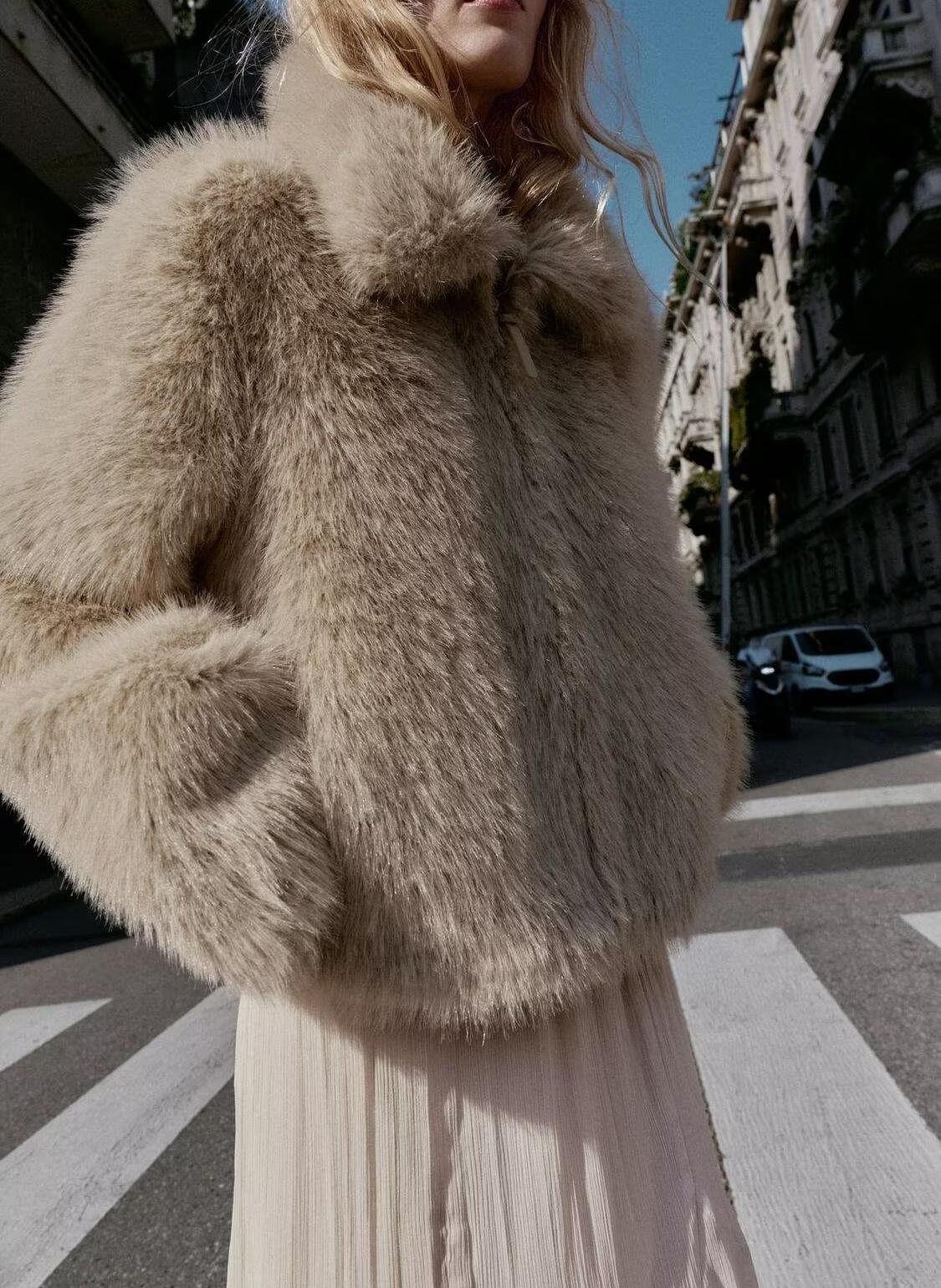 Women Clothing Autumn Fashionable Warm Double Sided Artificial Wool Effect Jacket Coat