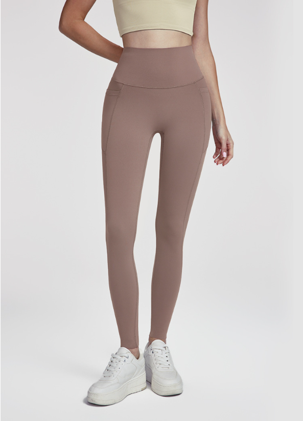 Antibacterial Yoga Trousers Women Skin Friendly Nude Feel High Waist Workout Leg Cut Peach Hip Sports Pants