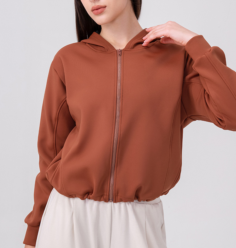 Autumn Winter Fleece Yoga Jacket Hoodie Loose Zip Casual Sports Top Warm Fitness Jacket