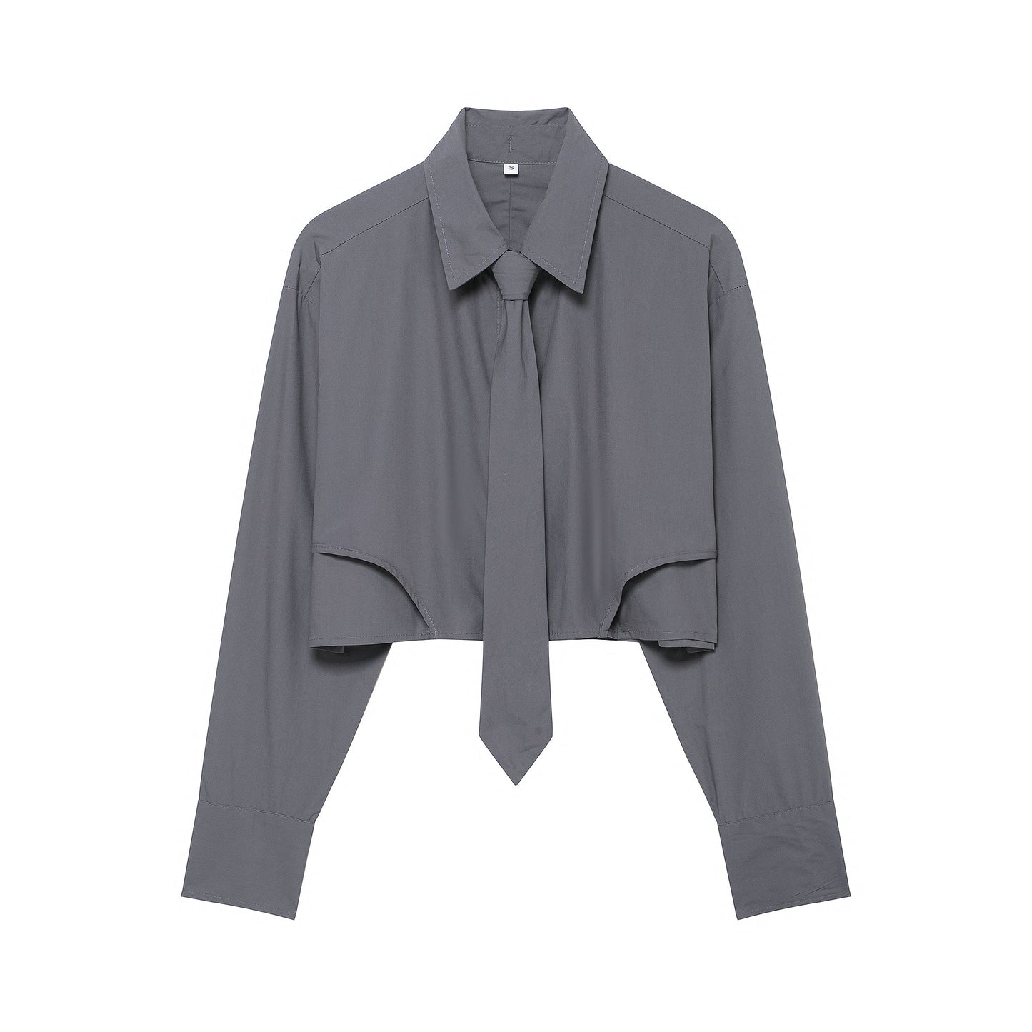 Women Clothing Autumn Niche Women Clothing Sexy Tie Decoration Poplin Short Shirt