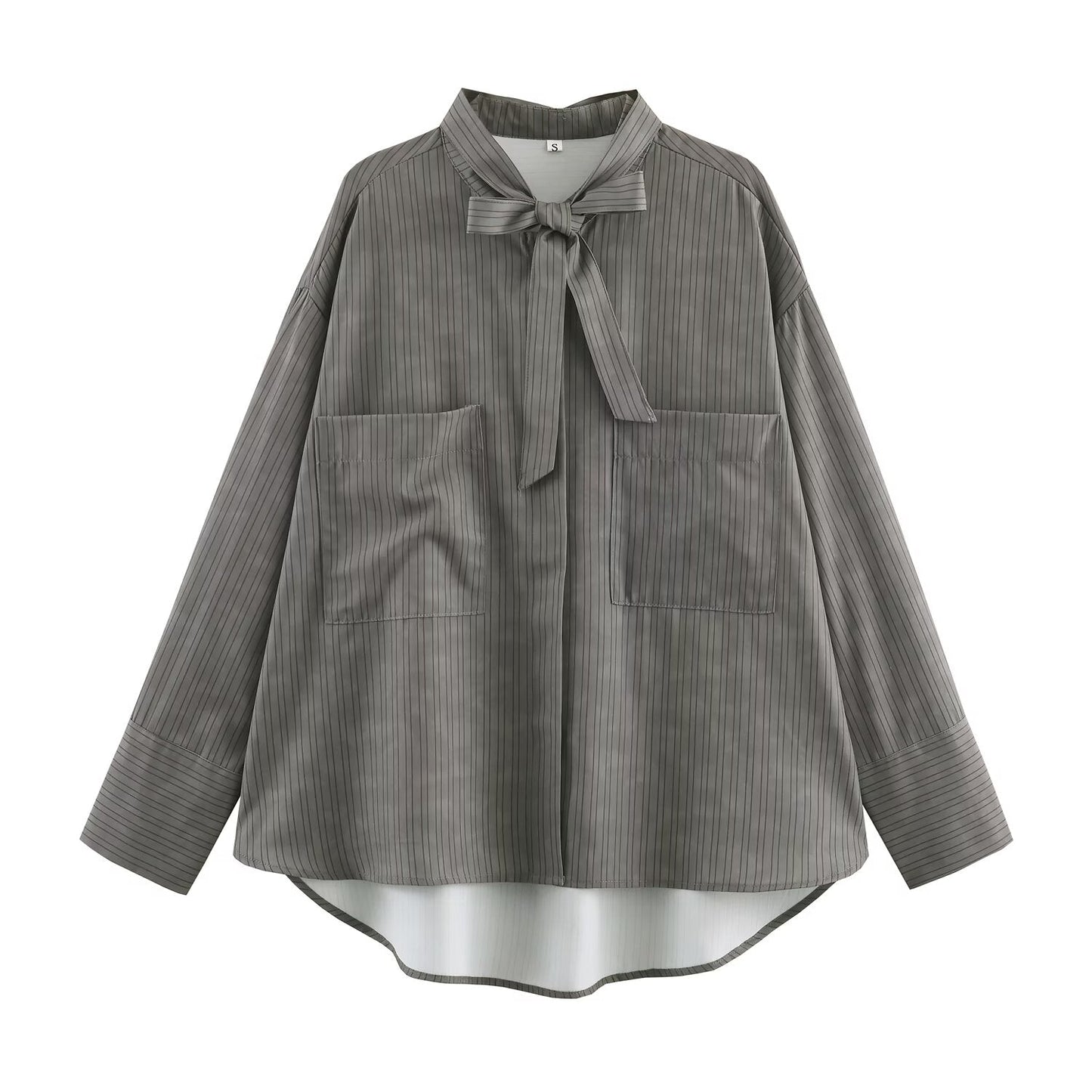 Women Clothing Elegant Pocket Bow Shirt