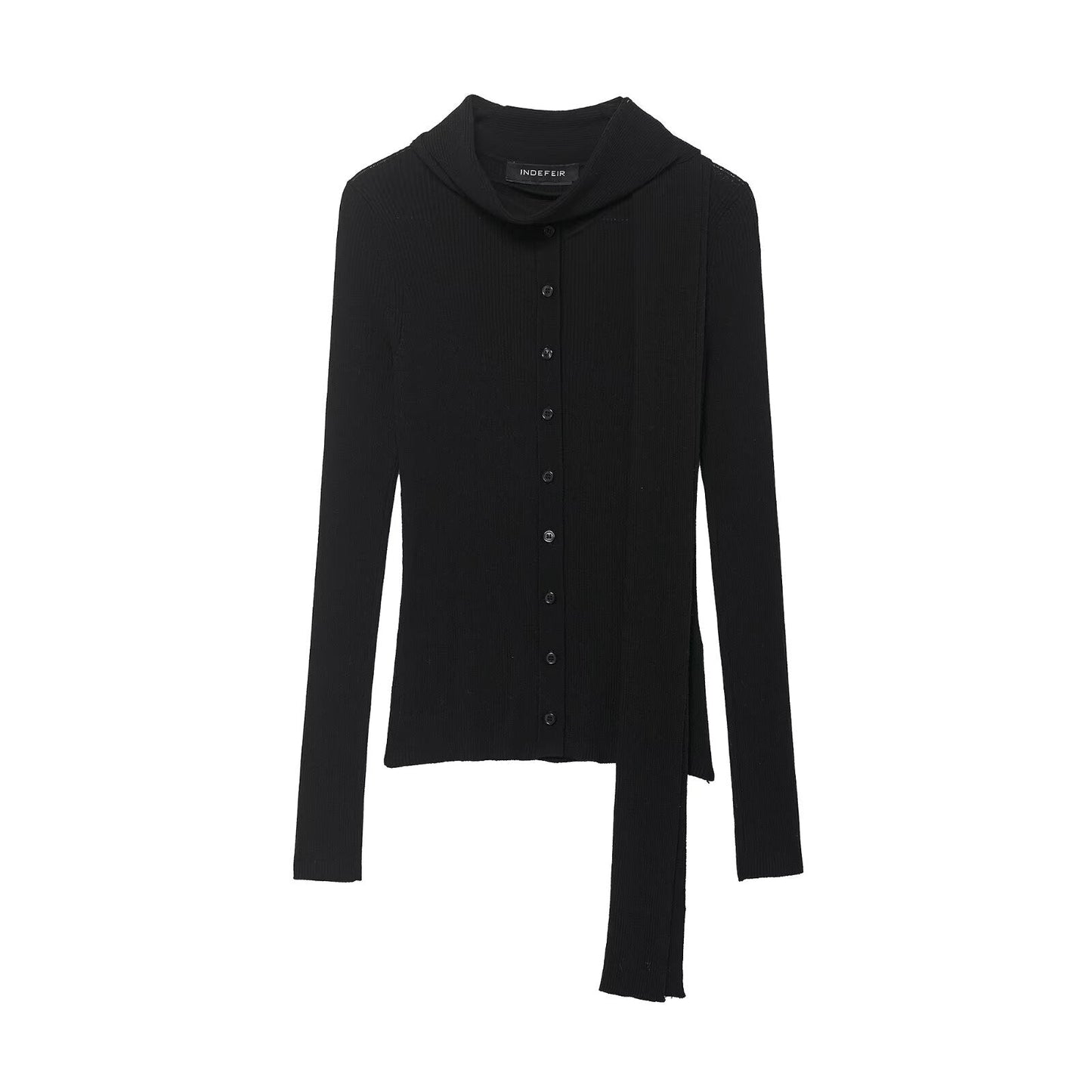 Women Clothing Scarf Rib Knitted Coat