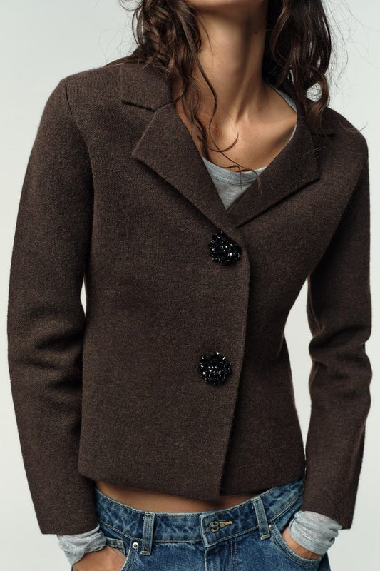 Women Clothing Jewelry Button Knitted Blazer