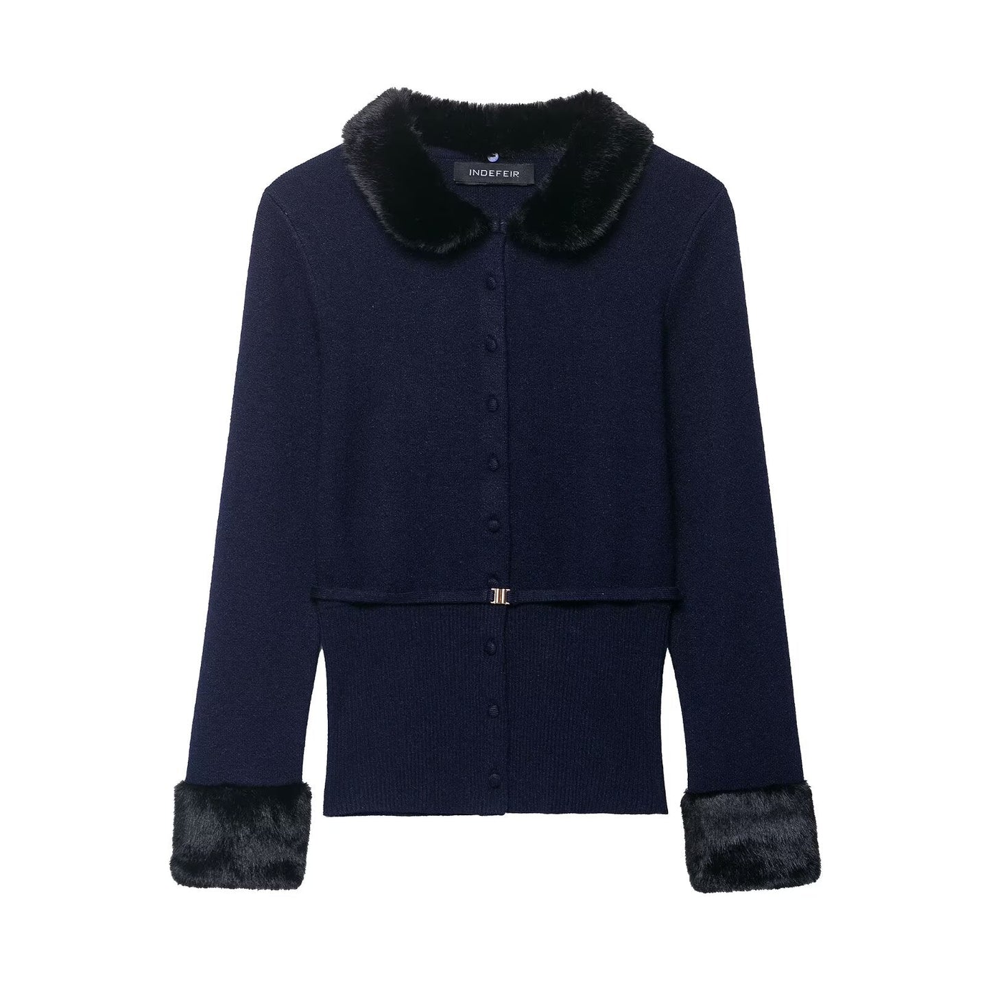 Elegant Artificial Fur Effect Splicing Knitwear Coat