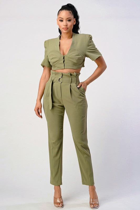 TWO PIECE PANT SET, BELT INCLUDED