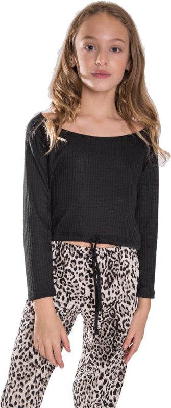 KIDS WAFFLE OFF THE SHOULDER TOP