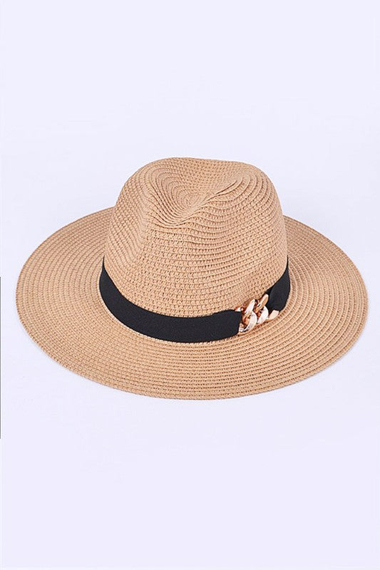 Gold Chain Accent Straw Panama hat