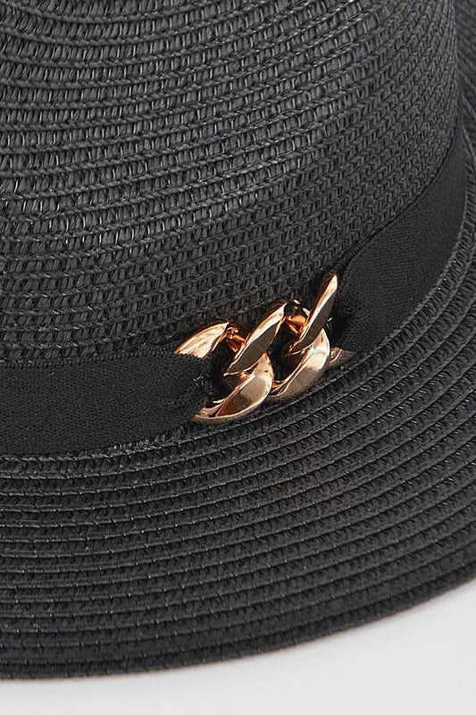 Gold Chain Accent Straw Panama hat