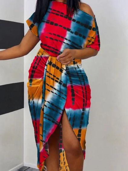 Off the Shoulder Printed Tie-Front Dress