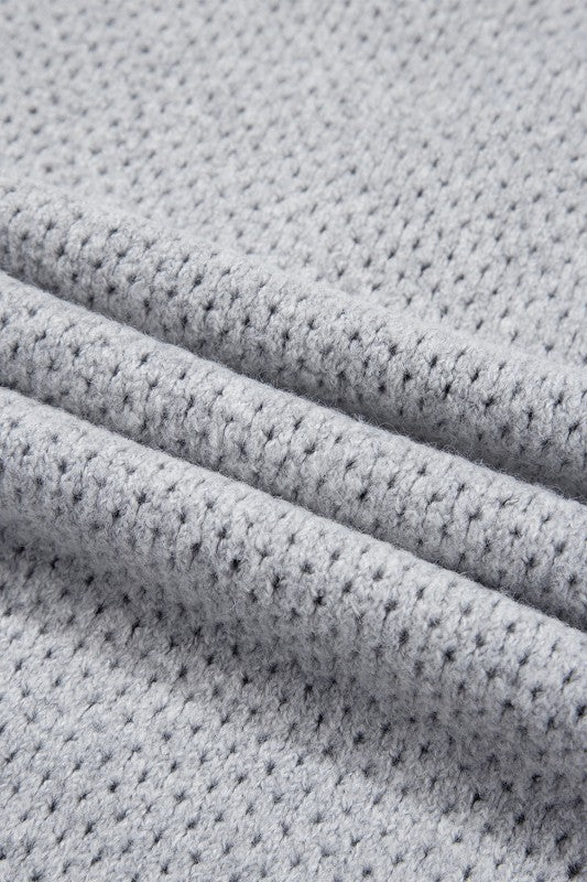 Solid Eyelet V-Neck Drop Shoulder Sweater