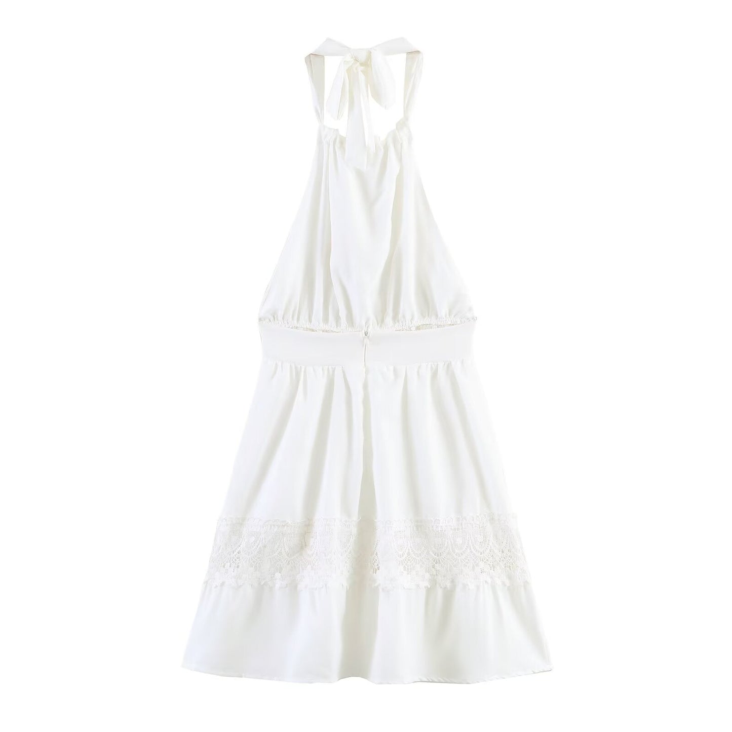 Spring Simple Thin Lace Stitched Backless Maxi Dress