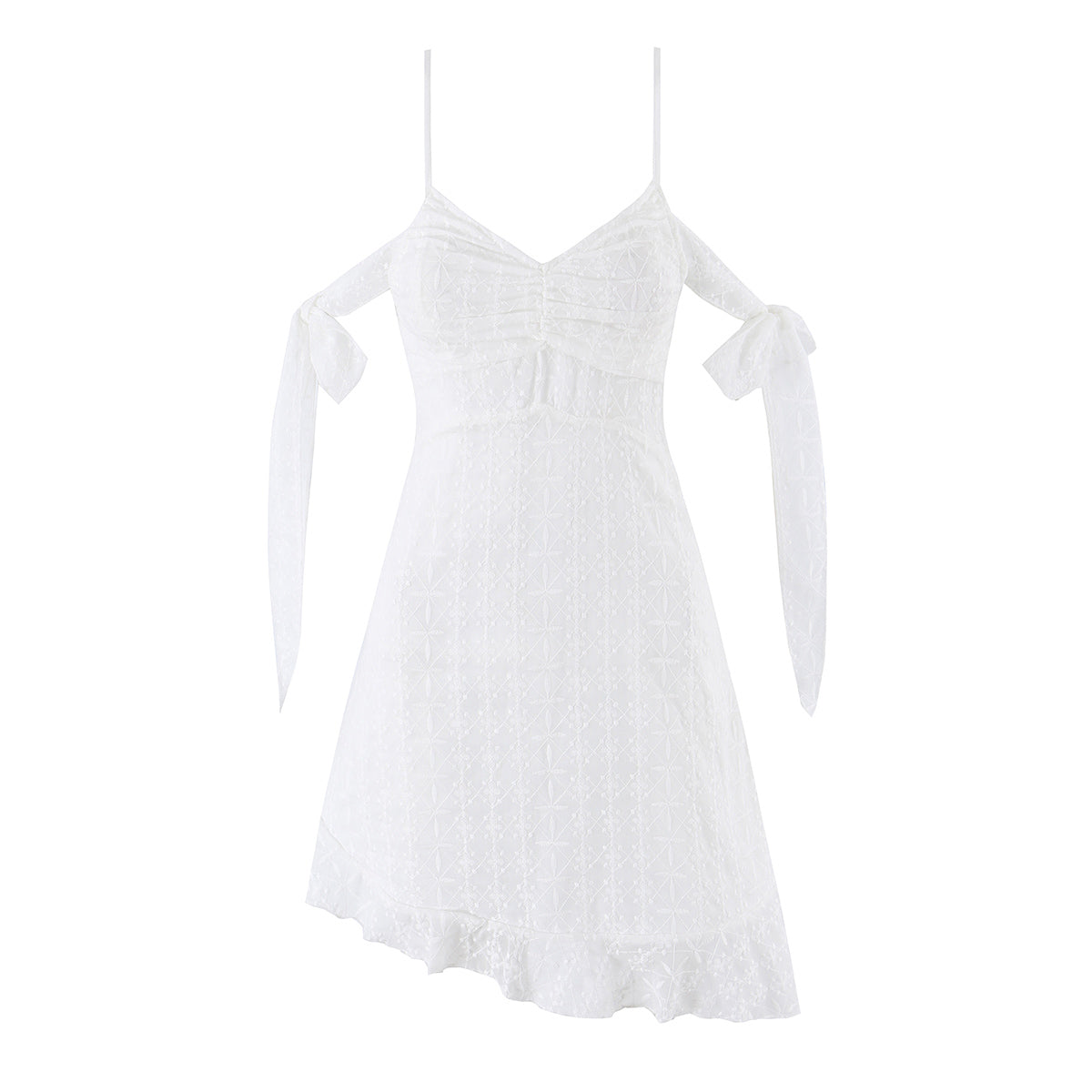 Summer Fairy Ribbon White Plaid See through Strap Dress