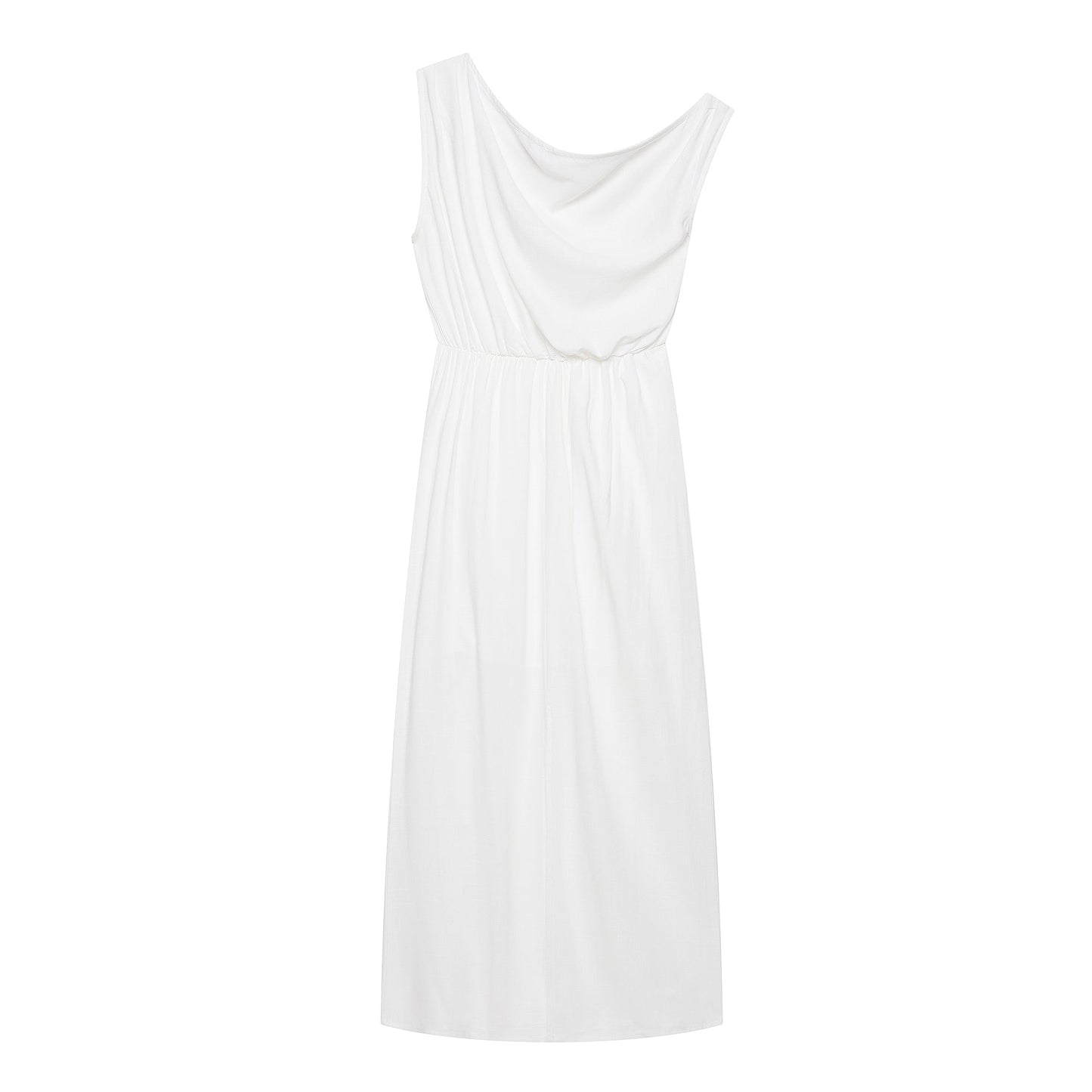 Women Slanted Shoulder One Shoulder Sleeveless Waist Cinching Long Dress