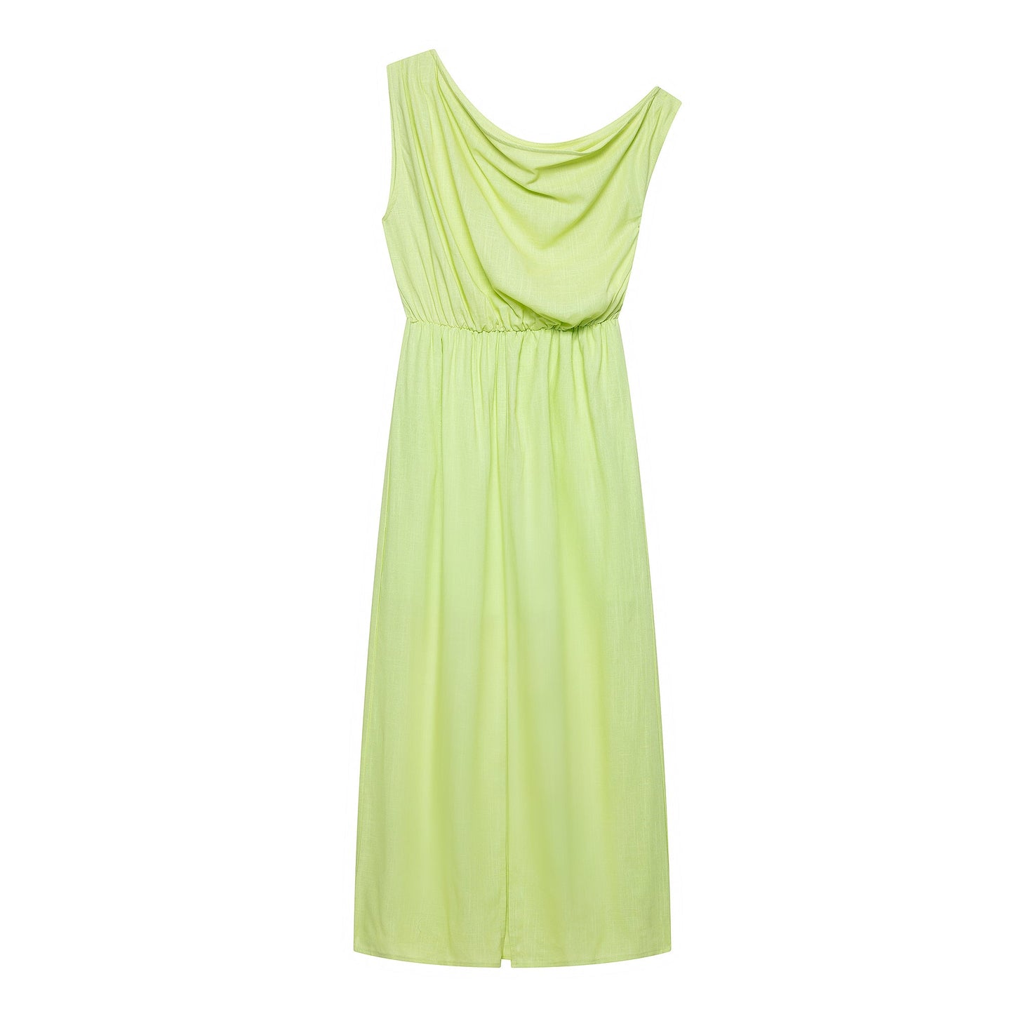Women Slanted Shoulder One Shoulder Sleeveless Waist Cinching Long Dress