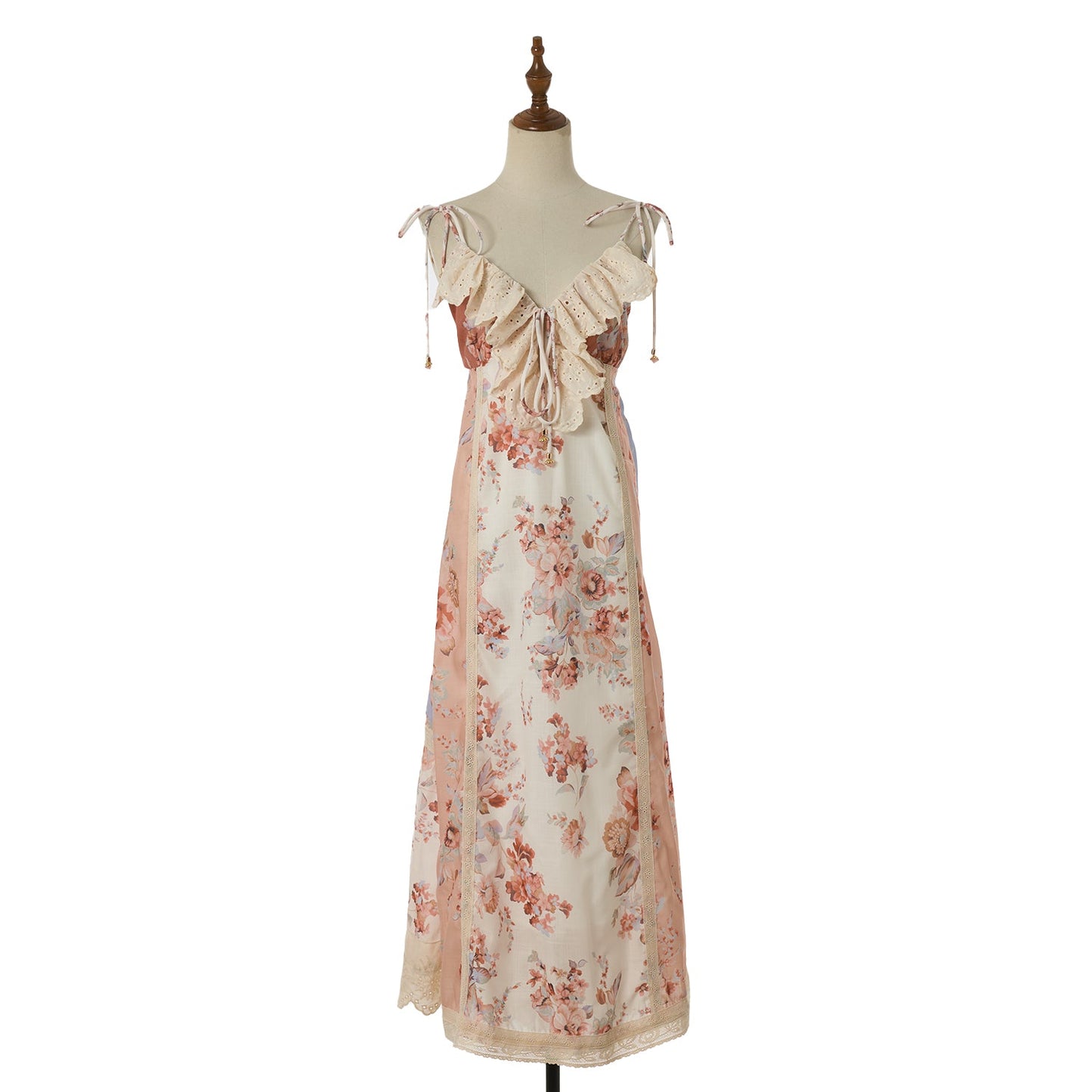 Women Vacation Print Lace Edged Halter Dress
