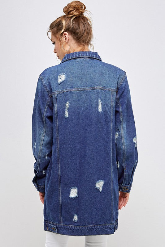 DENIM 3/4 QUARTER JACKETS DISTRESSED WASHED